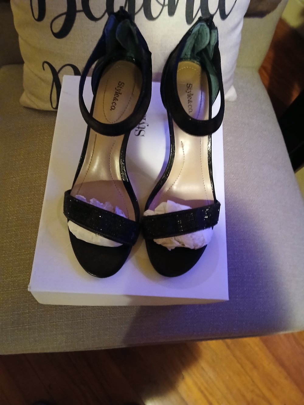 Style & Co. Black Glitter Ankle-Strap Heeled Sandals